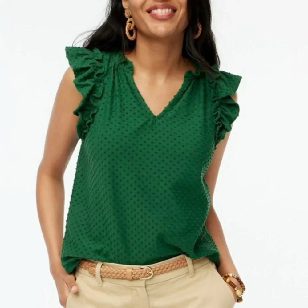 J. Crew Emerald Ruffle Sleeve Blouse